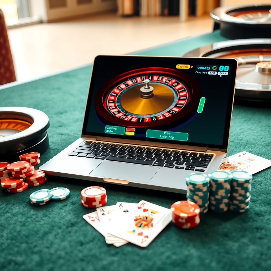 Nuovi Casino Italia: Cosa Sapere Prima di Scegliere una Piattaforma Laptop showing an online casino roulette game beside playing cards and casino chips