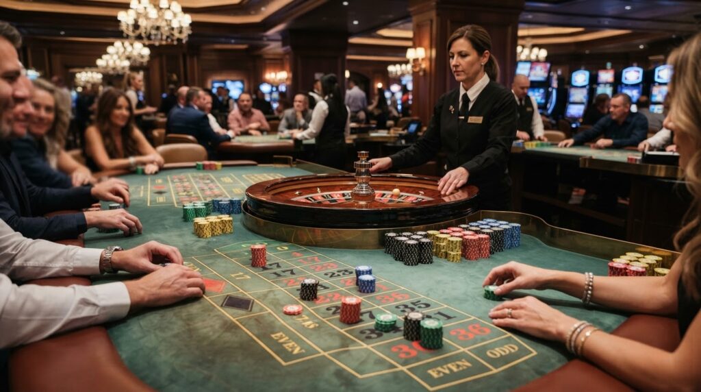Best Online Casino Sites Singapore: Complete Player Guide A close-up shot of a classic casino roulette wheel and betting chips on green felt.