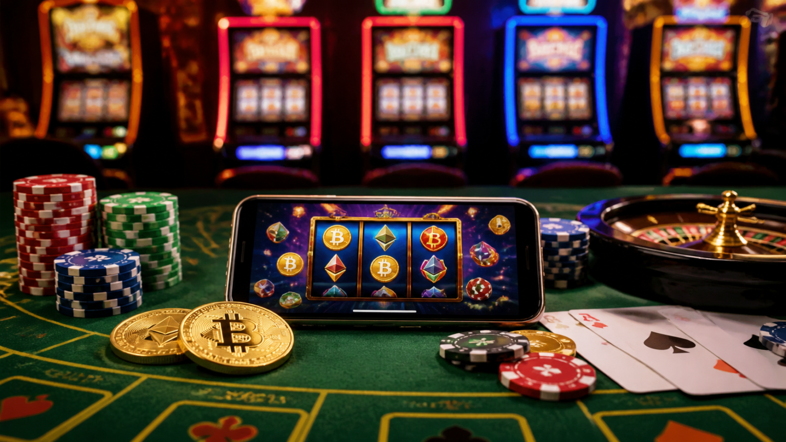 ネットカジノで人気のゲームは?定番タイトルの特徴をチェック Crypto casino gaming setup with chips and a smartphone