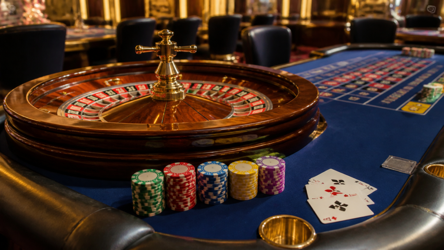 Hiểu các loại trò chơi và nhịp độ trải nghiệm: game casino trực tuyến Bàn roulette với vòng quay, phỉnh và bài trong không gian casino