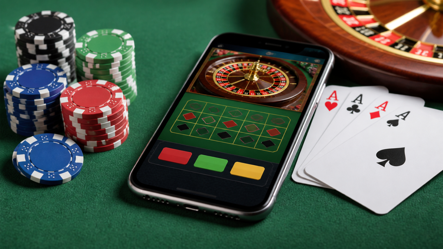 I Vantaggi e i Rischi da Conoscere Prima di Scegliere un Poker Room Online Non AAMS Smartphone with betting interface and casino chips