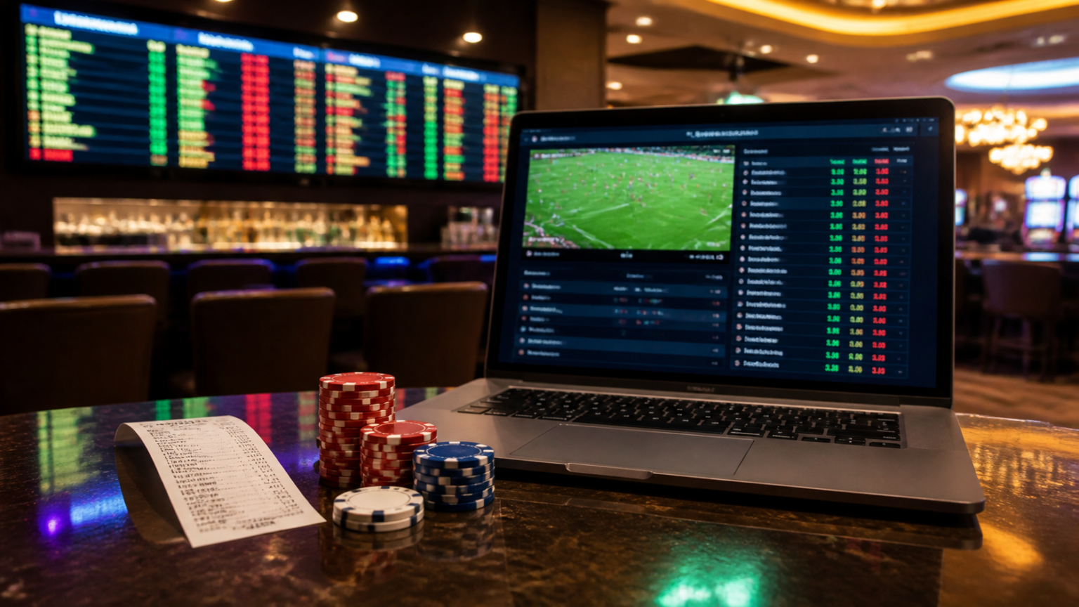 Sports betting setup with sportsbook odds and betting slip