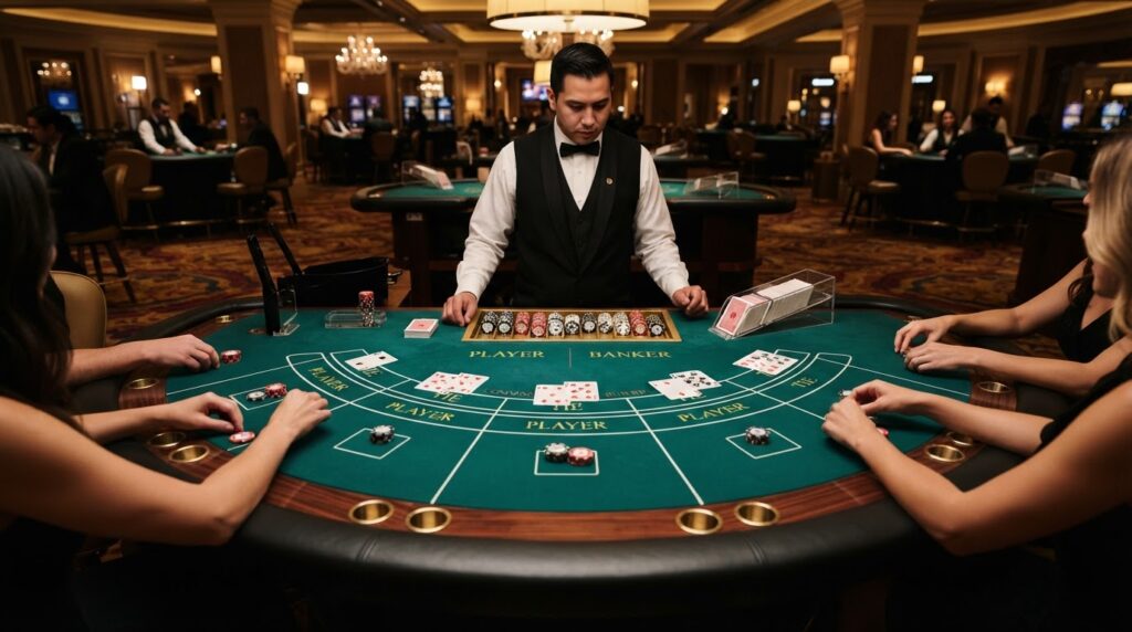 Bàn chơi baccarat trực tuyến chuyên nghiệp với bài và chip cược